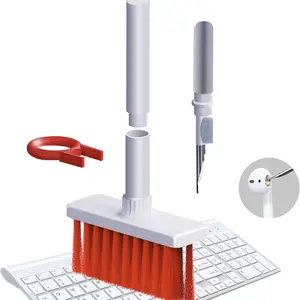 Keyboard Soft Brush Cleaning Set 5 in 1 Multifunctional Computer Cleaning Tool Set with Corner Crevice Dusting Keycap Puller for Headphones, Keyboard (Red) Kit