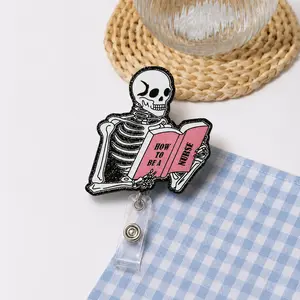 Funny Nurse Badge Reel Skeleton Reading Badge Holder How To Be A Nurse Acrylic ID Badge Clip Nurse Gift