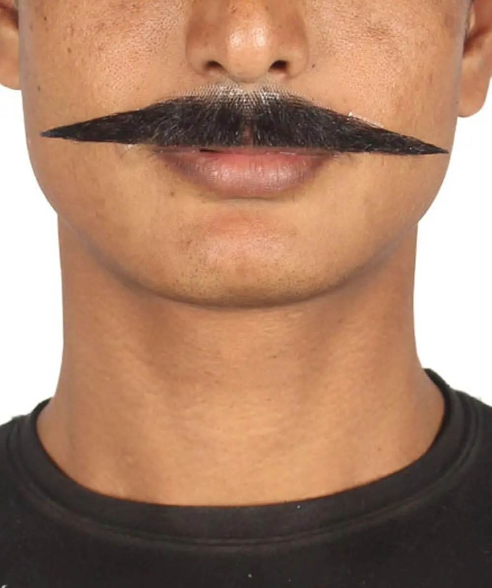 Men's Black Facial Hair Moustache Set Ideal for Cosplay Looks | Natural Fashion Beautiful Self Adhesive Mustache | Flame-retardant Synthetic Fiber