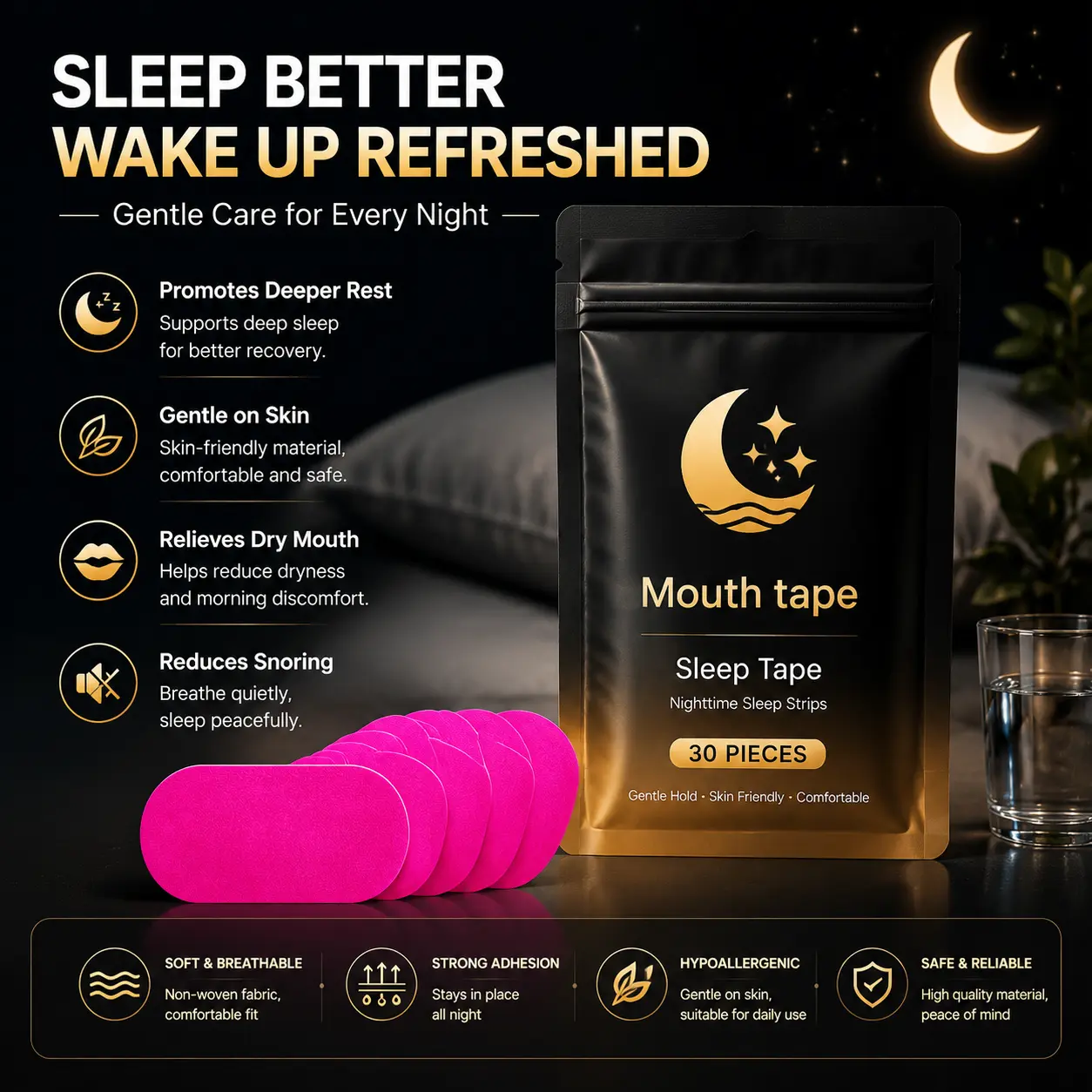 Honey Tape Mouth Tape for Sleeping - 30 Pieces.60 Pieces.120 Pieces - Comfortable & Secure Sleep Aid Made from Soothing Honey Tape for Improved Sleep Quality