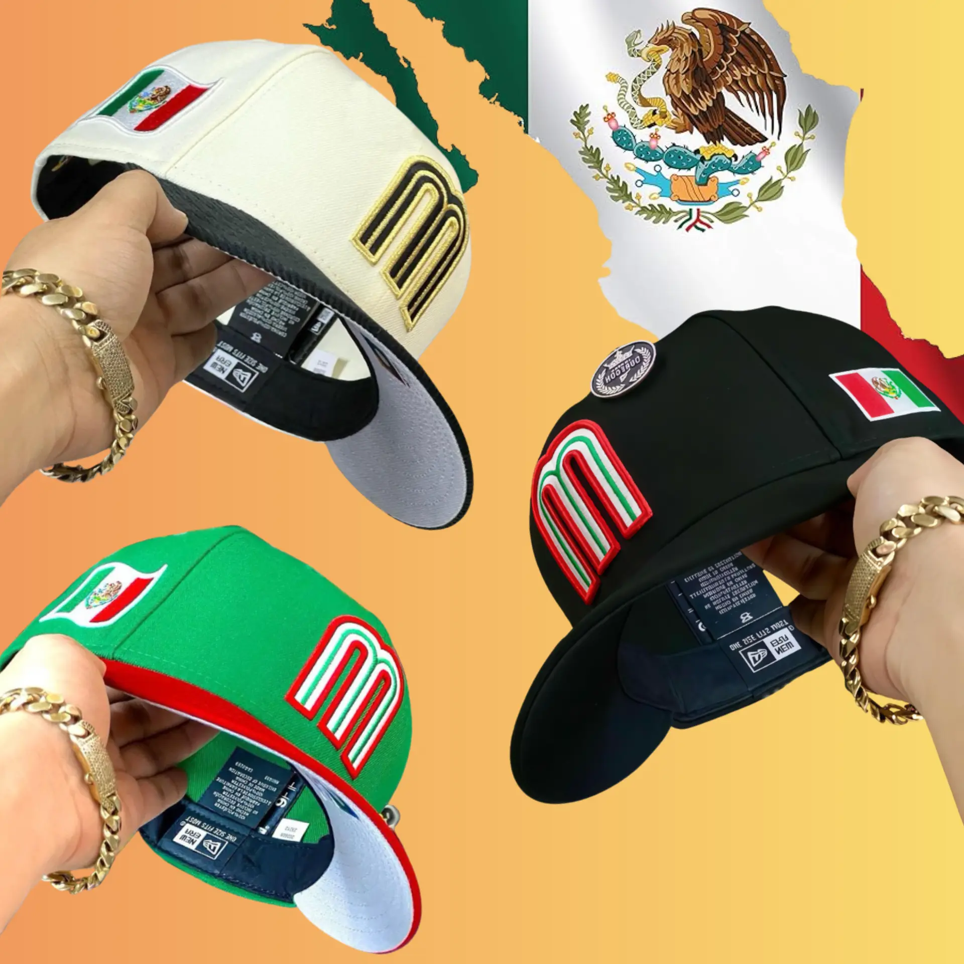 Mexican Flag Flat Brim Hat – Adjustable Snapback Cap with Embroidered M Letter Logo, Unisex Baseball Cap, Urban Streetwear Fashion, Breathable Everyday Casual Headwear, Trending USA 2026