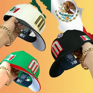 Mexican Flag Flat Brim Hat – Adjustable Snapback Cap with Embroidered M Letter Logo, Unisex Baseball Cap, Urban Streetwear Fashion, Breathable Everyday Casual Headwear, Trending USA 2026
