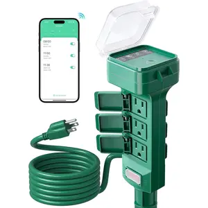 Outdoor  Plug, WiFi Power Stake Light Timer with 6 Outlet, 6FT Extension Cord, Electrical Weatherproof for Patio Lights, Christmas Decorations, Compatible with Alexa/ Assistant