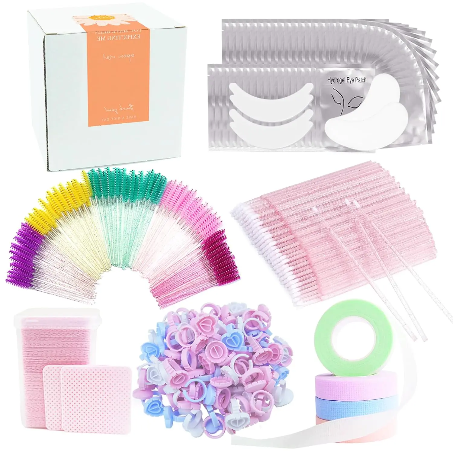 Halloween Fall Gift 554 PCS Lash Extension Supplies with Lash Pads, Lash Tapes for Lash Tech | 50 Pairs UnderEye Pads, 100 Eyelash Brushes,100 Micro Applicators, 100 Glue Rings