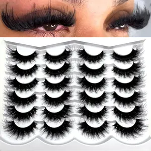 12 Pairs Natural Faux Mink Lashes Fluffy False Eyelashes Thick Volume Dramatic Cat Eye Lashes Long Strip Wispy Lashes Pack