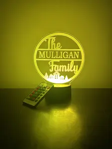 Personalized Family Name Monogram LED Night Light Birthday Gift For Him Her Adult Teen Girls Christmas Present, Bedroom Decor, FREE Personalization, 16 Color Options light with remote included, Laser Engraved in USA