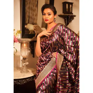 Designer Rang Kart Geometric Banarasi Katan Silk Saree with Zari Border
