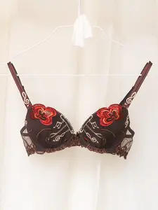 EUROPEAN + MUSE EMBROIDERED BROWN PADDED BRA - (30B/32A/28C)