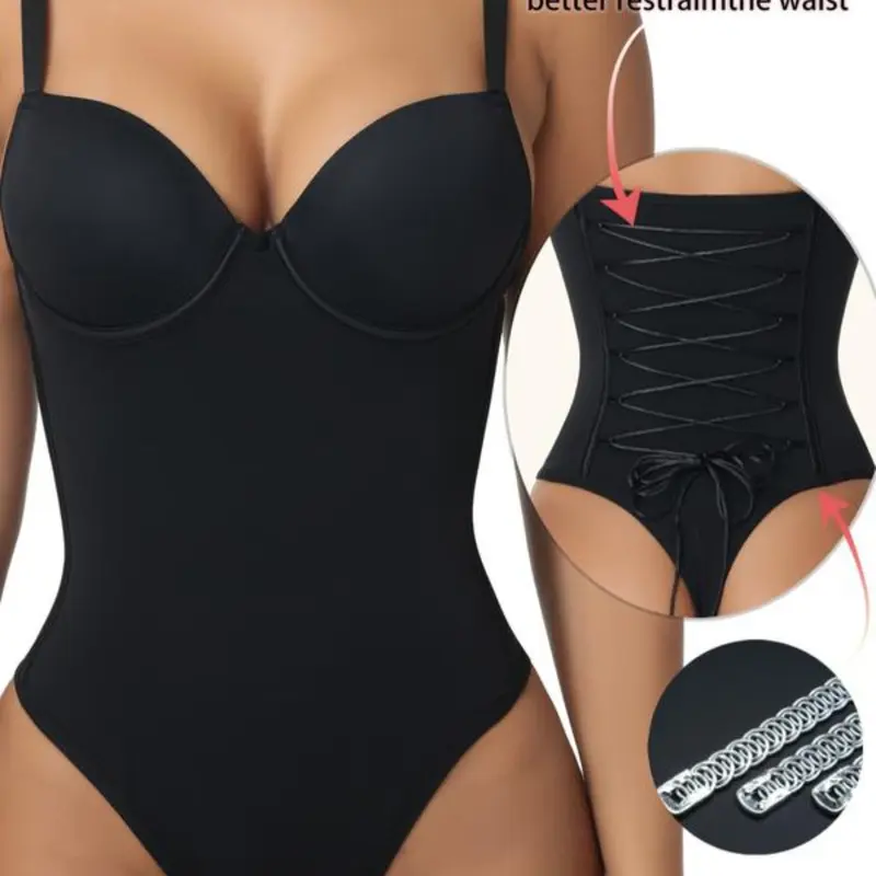 Women's Columbia High Body Shaping Compression Shapewear Clothing Bodysuit Bra, Seamless Triangle Waist Control, Adjustable Straps, Fashion Back Tie, Bone Sculpture, Stretchy Bodysuit