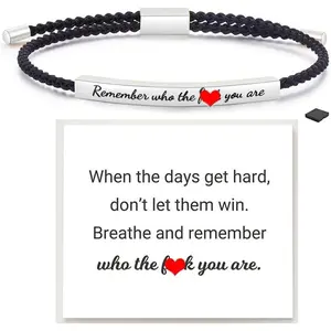 Dont Let The Hard Days Win Motivational Tube Bracelet For Women, Adjustable Hand Braided Wrap Stainless Steel Inspirational Gifts Jewelry