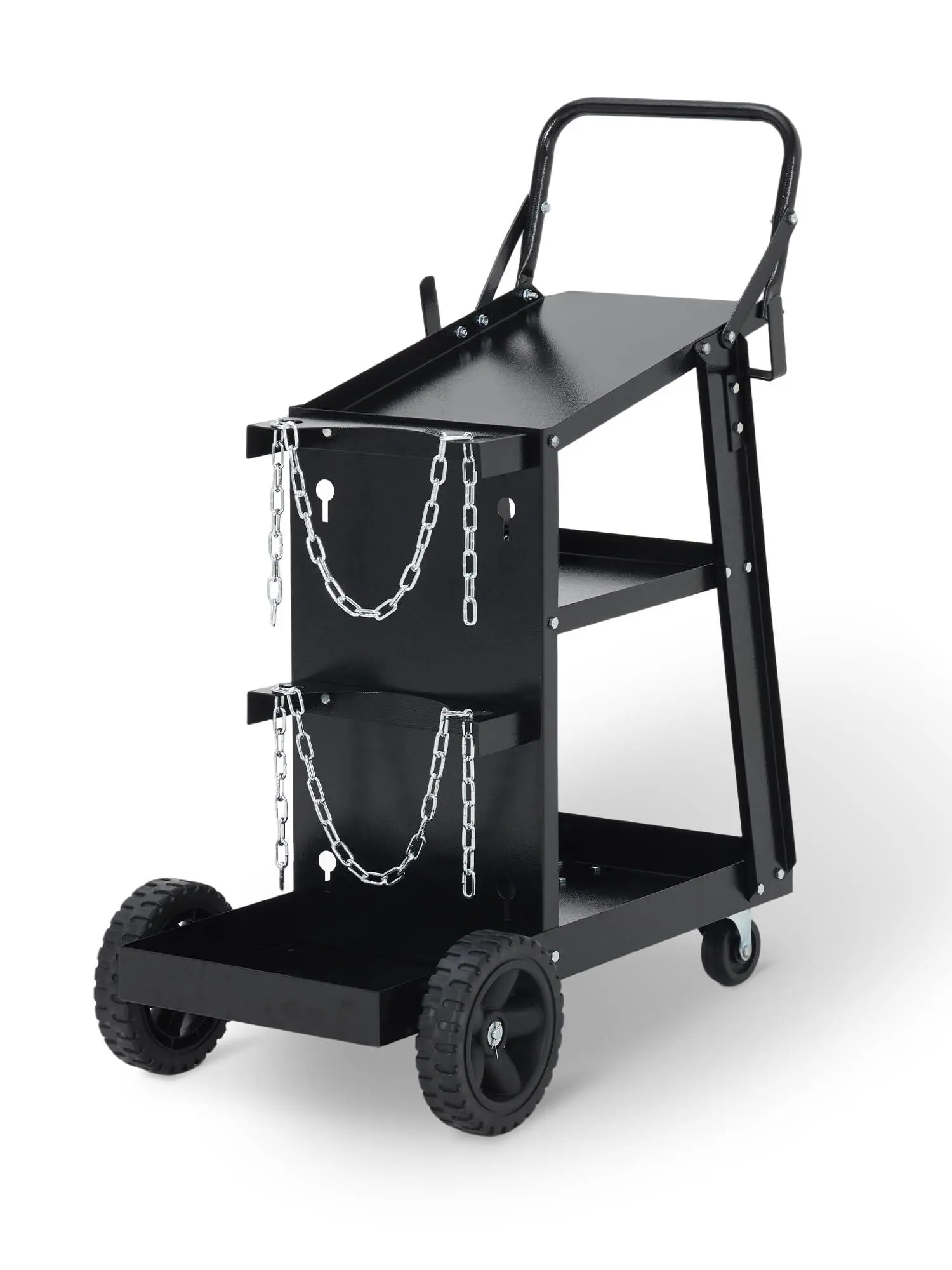 3-Tier Welding Cart, Heavy Duty Rolling Welder Cart with 270 LBS Static Capacity, 360° Swivel Wheels, Tank Storage Safety Chains, Tilt Table for MIG TIG Welder & Plasma Cutter