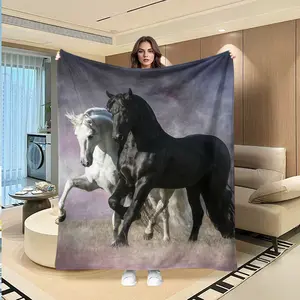 Realistic Horse Print Flannel Blanket, Elegant Home Sofa Cover, Bedroom Decorative Warm Blanket, Festival Gift, Soft Throw Blanket, Soft Cozy Blanket, Decorative Blankets