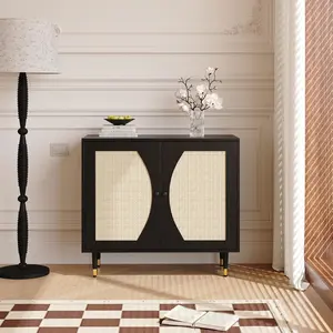 HOMBCK Rattan Cabinet, Rattan Buffet Cabinet with Storage, Accent Sideboard Buffet with Adjustable Shelves for Kitchen and Dining Room