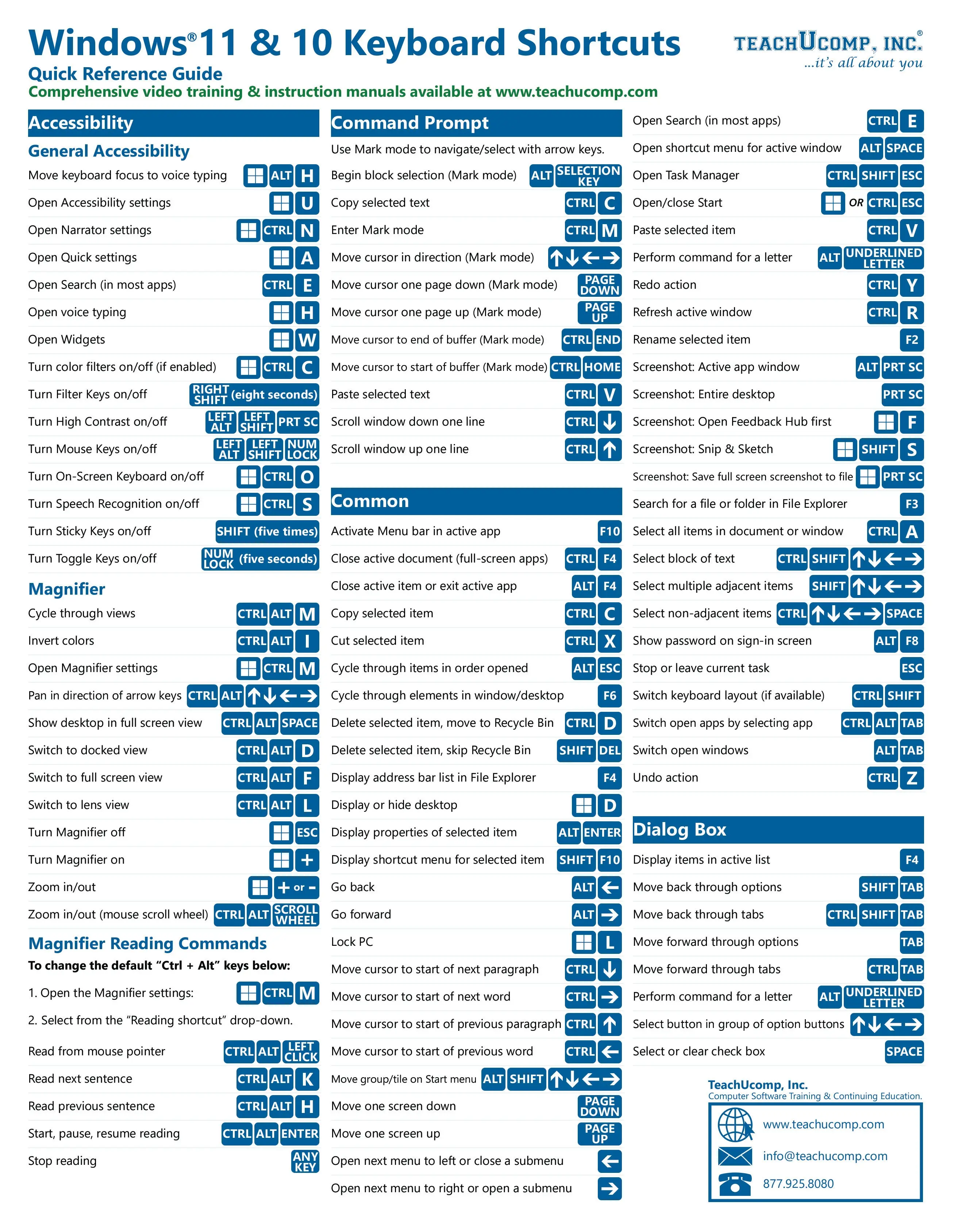 Windows 11 and 10 Keyboard Shortcuts Quick Reference Guide
