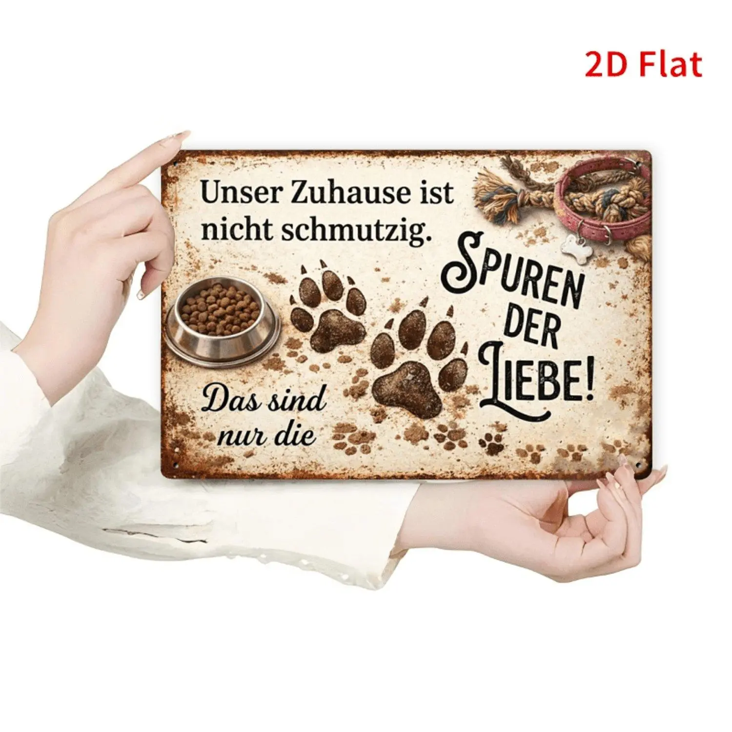 2D Flat - [2Dflat], 1pc 11.81X7.87inch - Metal Tin Sign Unser Zuhause Ist Nicht Schmutzig Funny Dog Paw Print German Home Wall Decor