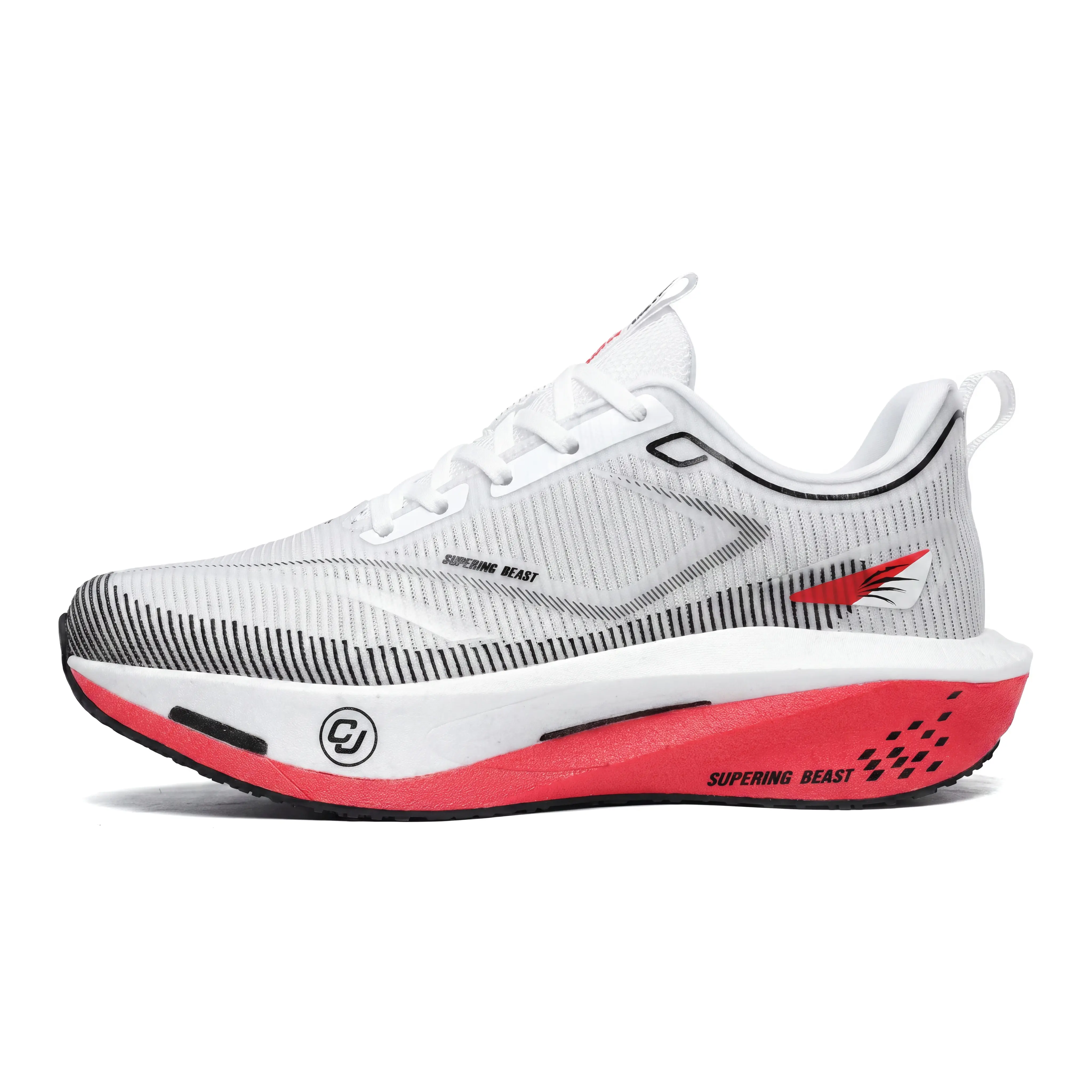 Viral TikTok Supering Beast Carbon Plate Running Shoes White Red Contrast Breathable Mesh Upper Ultra Light Shock Absorb Thick Cushion Midsole Anti Slip Outsole Professional Marathon Racing Training Sneakers Unisex For Men Women Gym Street Daily OOTD