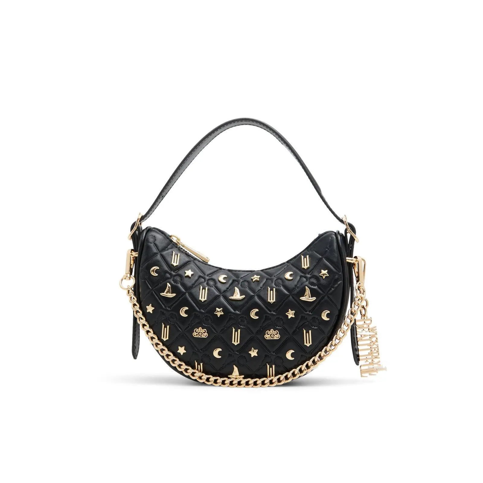 Wicked x ALDO Goodnews Black Crescent Handbag with Gold Appliques Wicked x ALDO Goodnews Black Crescent Handbag with Gold Appliques