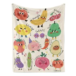 Cute fruit and vegetable pattern blanket, printed blanket, soft and fun, comfortable and lightweight, portable plush blanket, sofa blanket, warm gift for birthdays and Christmas, multi-piece pack.