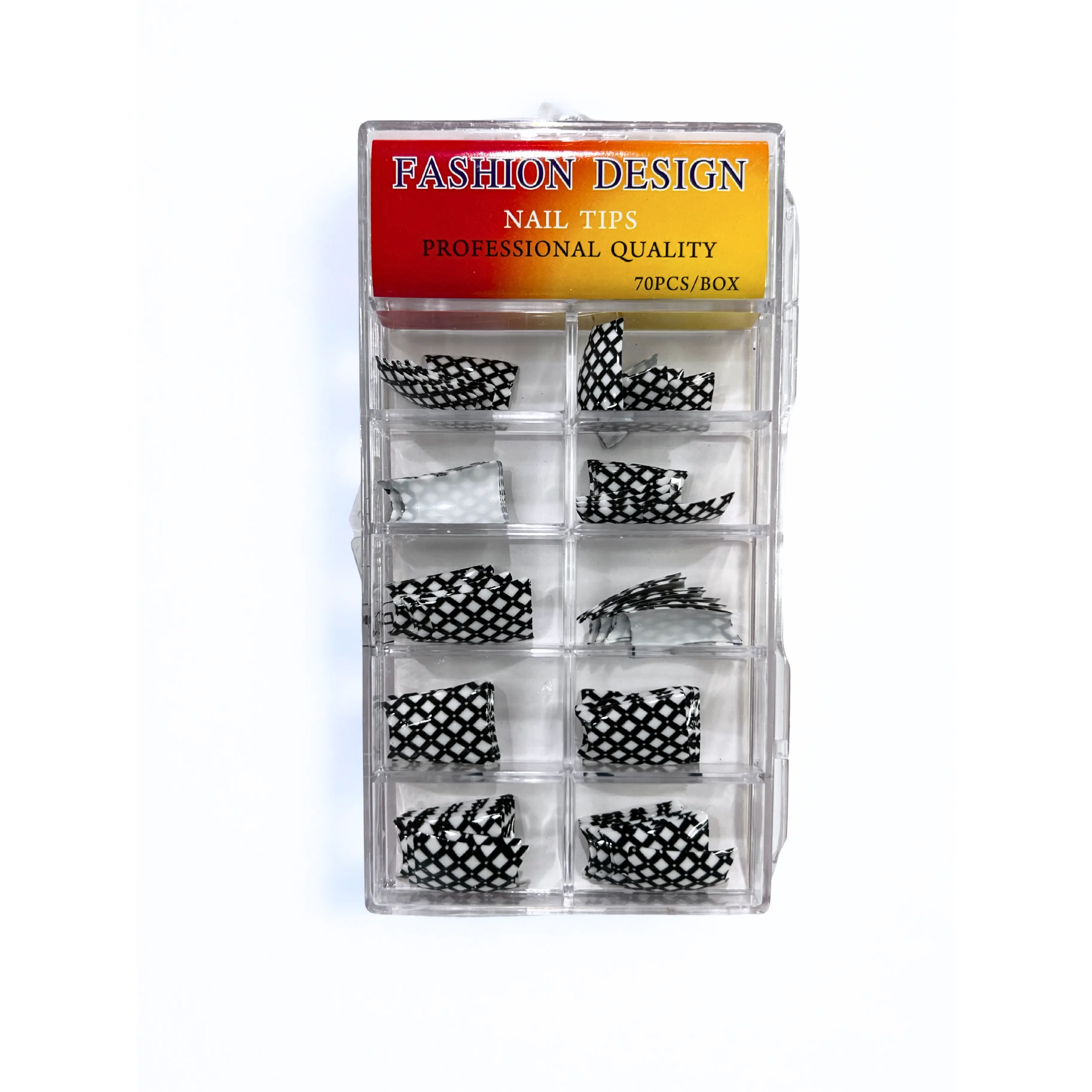 Fashion Design Nail Tips 70pc - Black + White Lattice (Duck Tips)