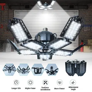 2 Pack LED Garage Lights, Deformable Best Ceiling Shop Lights, LED Light 6500K Garage Lighting with 6+1 Adjustable Panels Bulb for Basement