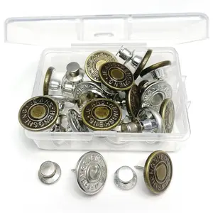 20 Sets Replacement Jean Buttons, 17mm Combo Copper Tack Buttons Replacement Kit with Rivets and Metal Base in Plastic Storage Box