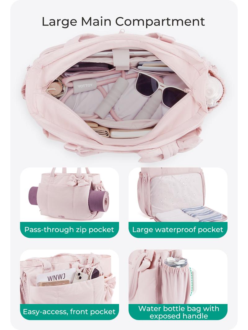 BAGSMART Crush Bow Tote Bag for Women 15.6" Laptop Friendly Lightweight Puffy Handbag with Removable Bow & Multiple Compartments for Travel Work Beach Gym 23L Capacity TikTokShopBlackFriday