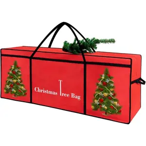 Christmas Tree Storage Bag 12 Ft Tall Tree Container/Holder Heavy Duty Oxford Dual Mesh Pockets,Moistureproof,Extra Large Christmas Tree Box for Big Xmas Tree Wide Opening Red(65X23X27in)