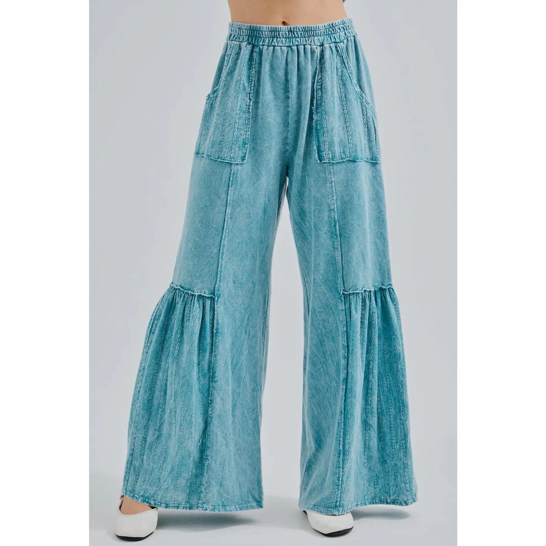 Mineral Washed Tiered Boho Sweatpants