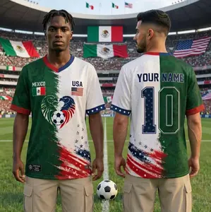 Custom Half USA Half Mexico Soccer Jersey, Personalized Name Number Football Fan Shirt, Binational Supporter Jersey