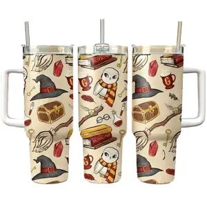 H Potter 40oz Tumbler Stainless Steel Double Wall Insulated with Handle Magic Wizard Series , Cup Holder Friendly, Care about health,