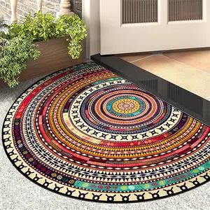 Vintage Geometric Print Half Round Welcome Mat, Bohemian Style Soft Washable Foldable Carpet, Boho Washable Rug, Boho Area Rug, Home Decor for Hotel Entryway Bathroom Hallway