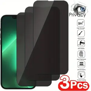 Anti-Fingerprint Privacy Protection Screen Protector for iPhone - 3 Tempered Glass Films Compatible with 16/15/14/13/12/11/X and 8/7 Series
