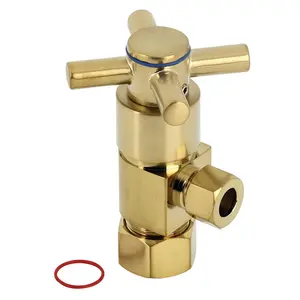 212 MAIN Brushed Brass Cross Handle Angle Stop Water Pipe Shutoff, Modern Corrosion-Resistant Easy-Removal, 0.63 in. O.D. x 0.38 in. O.D. Anti-Seize Deluxe Quarter Turn Ceramic Hardisc Cartridge