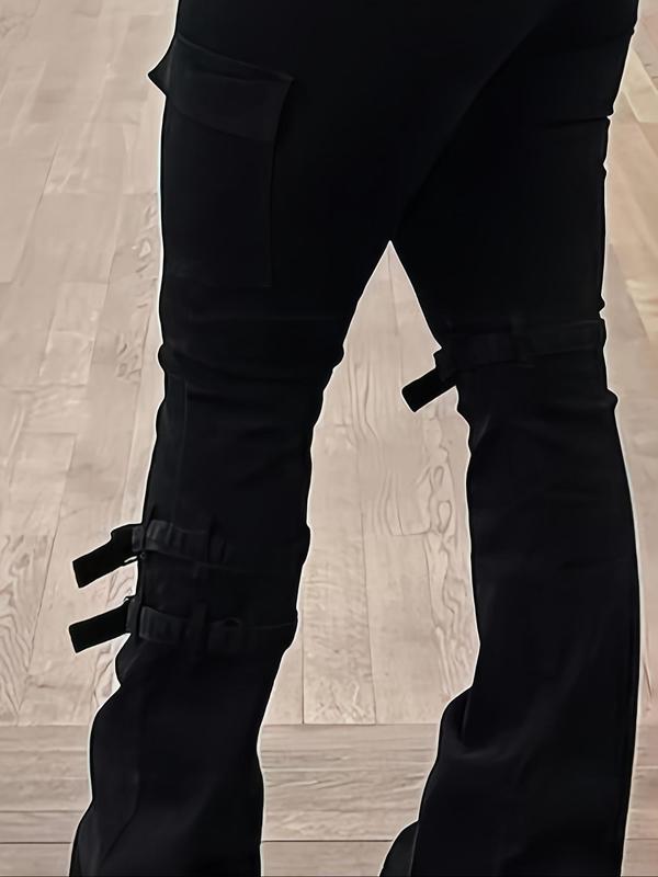 【Plus Size】 Solid Color Buckle Decor Stretchy Jeans, Casual Comfy Denim Pants for Daily Wear, Women's Bottoms for All Seasons