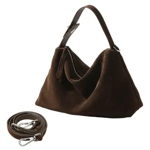 Genuine Leather Suede Tote Bags for Women, Suede Purse Suede Handbag Vintage Suede Slouchy Hobo Shoulder Crossbody Bag