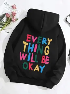Women's Letter Print Drop Shoulder Hoodie, Fashion Casual Drawstring Pocket Hooded Sweatshirt for Daily Holiday Outdoor Wear, Women Clothing for Fall & Winter