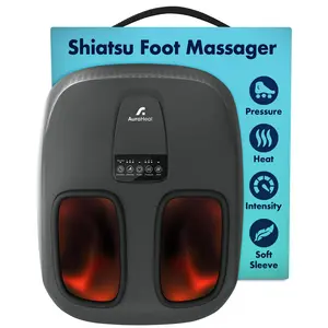 Aura Heal Shiatsu Foot Massager with Heat & Deep Kneading - Relieves Plantar Fasciitis, Neuropathy & Foot Fatigue - Features Adjustable Heat & 3 Compression Setting - Fits Up to Men’s Size 14