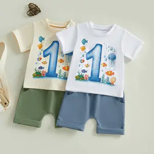 Canrulo Baby Boy First Birthday Outfit Number Animal Print Short Sleeve Tops & Shorts Sets 1st Birthday Outfit Summer Clothes
