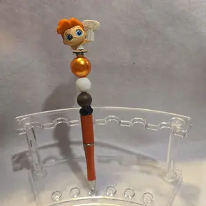 Doorables Character Beadable Pen with Orange and White Beads on an Orange Handle