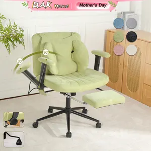 QAK Armrest Casters Office Chair with Pneumatic Lumbar Support and Retractable Footrest, Height-adjustable, Featuring A Wide Seat Cushion Design. Ideal for Home Offices, Meditation, and Dressing Room Settings.