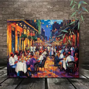 1pc Wooden Framed Canvas Art - Vibrant New Orleans Street Scene with Restaurants & Nightlife, Enclosed Canvas Frame, Ready to Hang Wall Decor for Bedroom, Living Room, Dining Area, Perfect Gift for Home Decor Enthusiasts, Canvas Art Wall Decor, Color