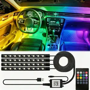 48-LED Car Interior LED Light Strips Kit, RGB Multicolor USB Strip Lights, Music-Sync Sound-Active, Wireless Remote, Universal Fit, Ambient Lighting for Car Tuners,summervibes