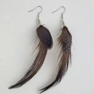 Brown Hackle and Brown Spotted Guinea Feather Earrings