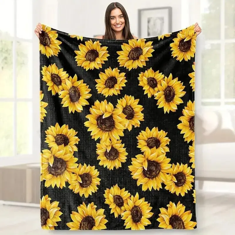 Sunflower Print Soft Comfortable Flannel Throw Blanket, Single Count Portable Napping Blanket for Home, Office & Travel, All-Season Warm Blanket, Perfect Birthday Gift for Everyone