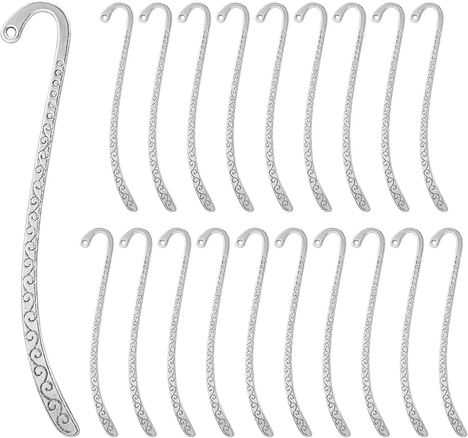 20 Pack Metal Bookmark Hairpin Hook Antique   Carved Hook Bookmark with Loop Metal Book Markers Embossed Bookmarks,  Making Charms