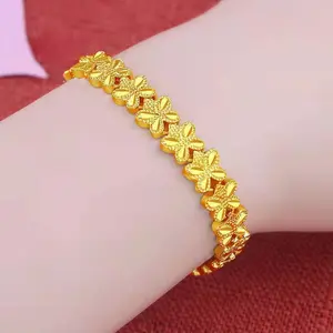 Couples Adjustable Bracelet 2-Piece Matching Set, Gold-Plated Fortune Beads Heart & Flower Design Lucky Charm Jewelry, Sports & Outdoor Leisure Gift, Couples Bracelet