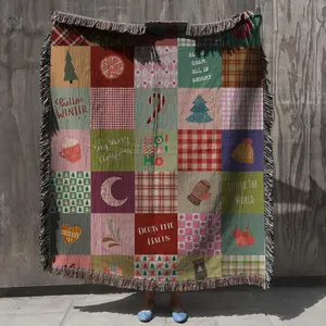 Christmas Patchwork Blanket - Granny Square Quilt, Cute Winter Blanket, Cozy Holiday Throw, Farmhouse Decor, Festive Gift for Family