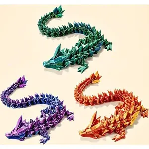 Flexible Articulated Dragon Toy Set - 12 Inch 3D Printed Figures for Stress Relief - Fidget Sensory Toys for Kids & Adults - Vibrant Purple Green Red Colors - Perfect Gift & Decoration Ornaments Light