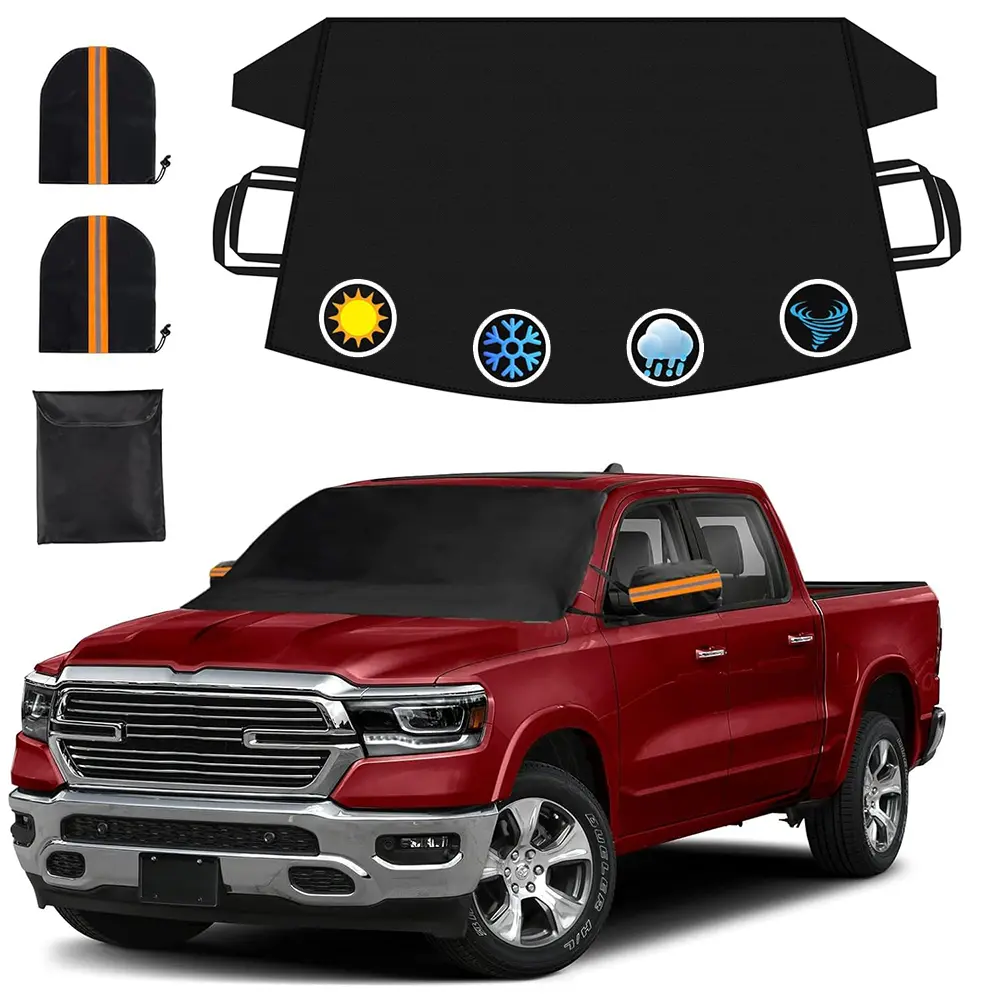 Windshield Cover for Ice and Snow, Thicken Extra Large Size Car Windshield Snow Cover with Side Mirrors Cover, Winter Windshield Covers Windproof Covers Fits Most Sedan SUVs Trucks (81"x 43")