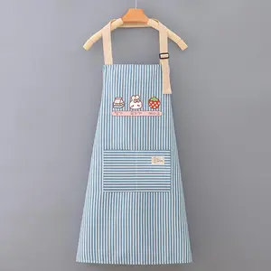 Cute Cartoon Pattern Apron, Stripe Design Breathable Cooking Apron with Pocket, Kitchen Cooking & Cleaning Apron, Household Kitchen Apron, Kitchen Cooking Aprons